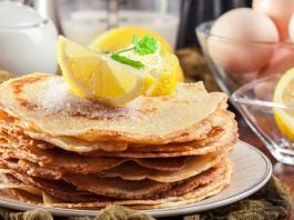 British pancakes with lemon and sugar. Traditional for Shrove Tuesday
