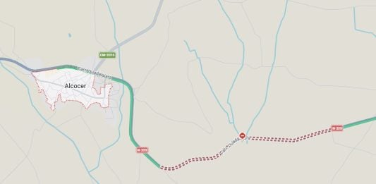 Tramo afectado por el corte de la N-320 cerca de Alcocer. (Croquis: Google Maps)