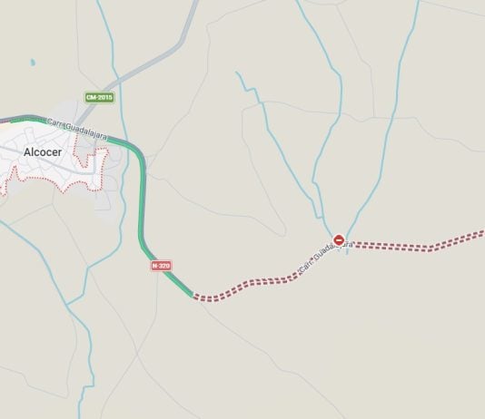 Tramo afectado por el corte de la N-320 cerca de Alcocer. (Croquis: Google Maps)