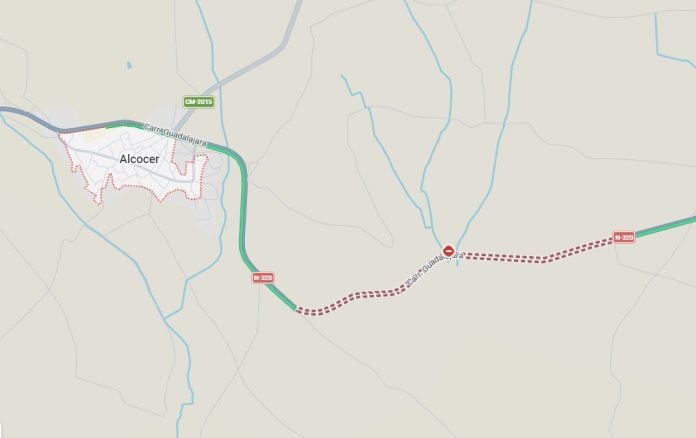 Tramo afectado por el corte de la N-320 cerca de Alcocer. (Croquis: Google Maps)