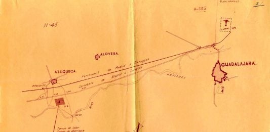 Un campo de aviación secreto se «redescubre» en Azuqueca 89 años después Croquis de situación del campo de aviación que hubo en Azuqueca durante la Guerra Civil.