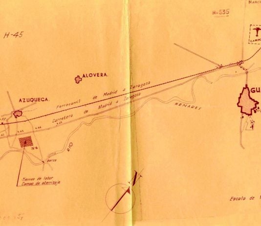 Croquis de situación del campo de aviación que hubo en Azuqueca durante la Guerra Civil.