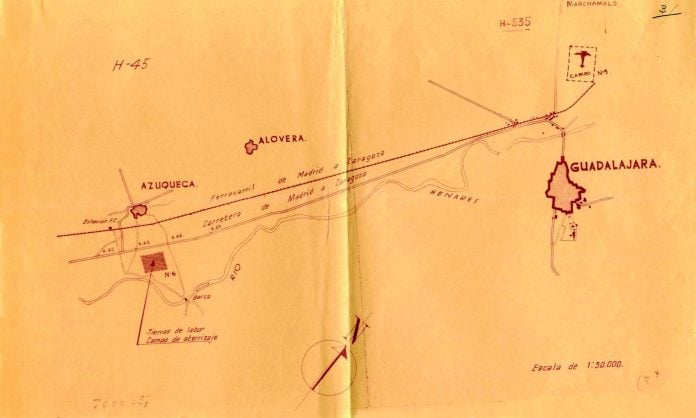 Croquis de situación del campo de aviación que hubo en Azuqueca durante la Guerra Civil.