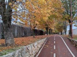 Uno de los numerosos parques de Cabanillas, cruzado por un carril bici. (Foto: La Crónic@)