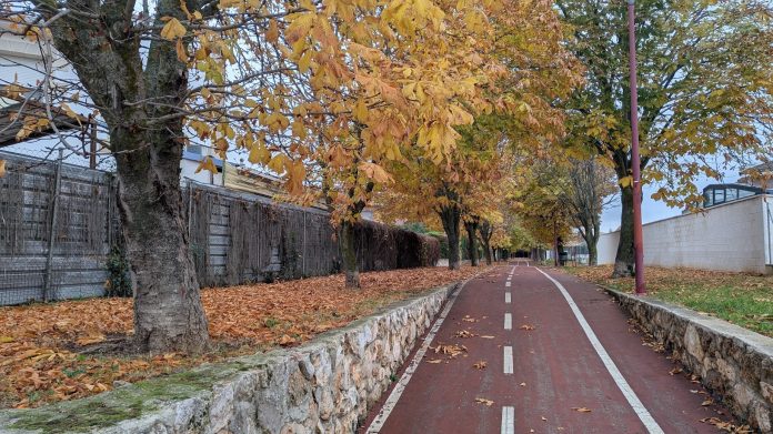Uno de los numerosos parques de Cabanillas, cruzado por un carril bici. (Foto: La Crónic@)