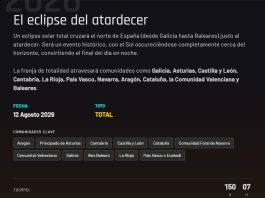 Pantallazo de la información (parcial) del eclipse (total) del próximo mes de agosto.