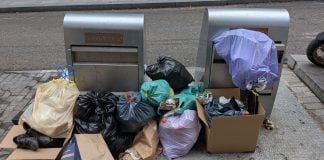 Contenedores rebosantes de basura en una calle de Guadalajara en 2026. (Foto: La Crónic@)