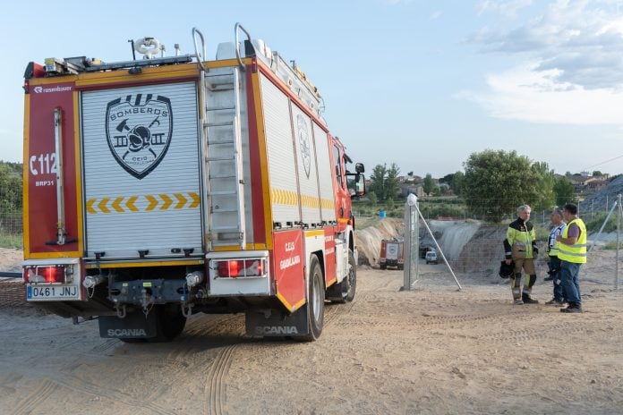 Exterior de la mina de Hiendelaencina donde quedaron atrapados dos trabajadores.
