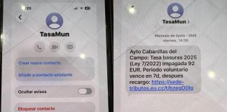 Intento de fraude a través del teléfono móvil en Cabanillas Pantallas del intento de fraude telefónico en Cabanillas.
