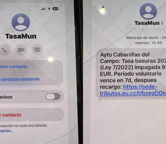Pantallas del intento de fraude telefónico en Cabanillas.