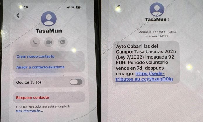 Pantallas del intento de fraude telefónico en Cabanillas.