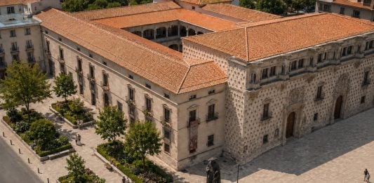 ¿Césped junto al Infantado? Ya lo hubo delante del Ayuntamiento, como atestiguan viejas fotografías... Una antiguo solución que ahora es innovadora tras décadas de "plazas duras".