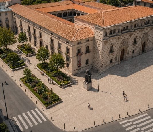 ¿Césped junto al Infantado? Ya lo hubo delante del Ayuntamiento, como atestiguan viejas fotografías... Una antiguo solución que ahora es innovadora tras décadas de "plazas duras".