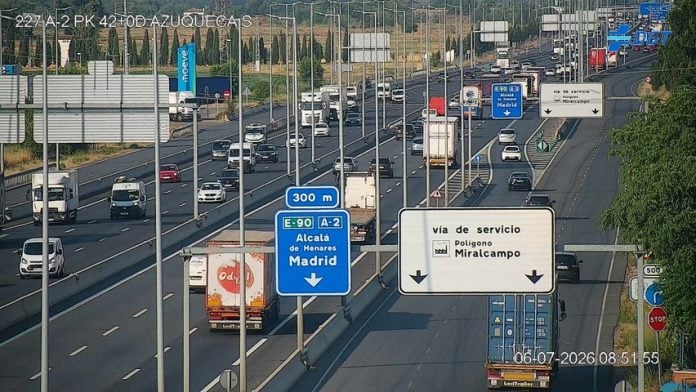 La A-2, en la mañana del lunes, 6 de julio de 2026. (Foto: DGT)