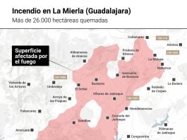Mapa con la superficie afectada por el incendio forestal iniciado en La Mierla. (Fuente: EP)