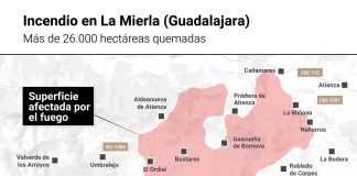 Mapa con la superficie afectada por el incendio forestal iniciado en La Mierla. (Fuente: EP)