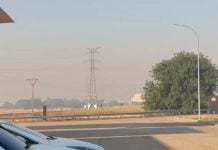 Aviso por mala calidad del aire Estado del cielo en la R-2 a la altura de Azuqueca el 20 de julio de 2026, antes de que la Junta declarará el aviso.