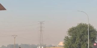 Aviso por mala calidad del aire Estado del cielo en la R-2 a la altura de Azuqueca el 20 de julio de 2026, antes de que la Junta declarará el aviso.