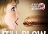 Ven sexismo en los anuncios de comida Este anuncio de una conocida marca de hamburguesas, usado en 2009 en Singapur, cruzó límites tanto por la imagen como por el texto utilizados como reclamos, con claras connotaciones sexuales.
