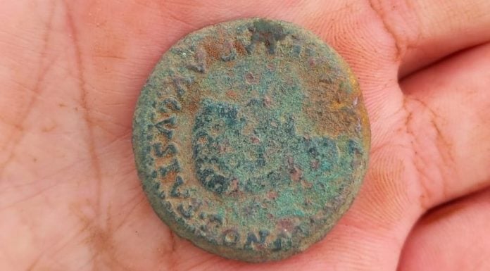 Sale a la luz el fortín romano de Anguita Moneda encontrada en el campamento romano de La Cerca.