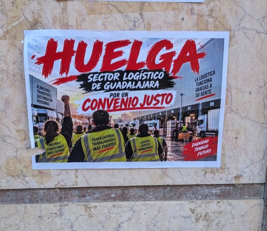 Cartel, con IA y sin firma, animando a la huelga en la Logística de Guadalajara. (Foto: La Crónic@)