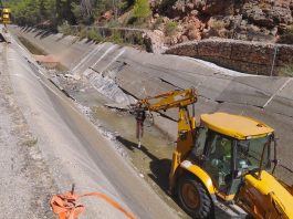 Obras de reparación en el Trasvase Tajo-Segura a la altura de Almonacid de Zorita.