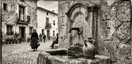 Recreación de una fuente de hace un siglo. (Foto: IA / La Crónic@)