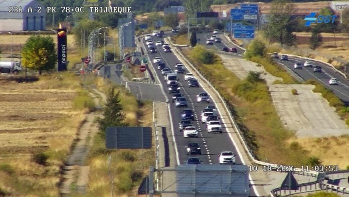 La A-2 en Trijueque, a media mañana del 10 de octubre de 2026. (Foto: DGT)