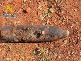 Un proyectil de artillería originario de la Guerra Civil en Abánades.