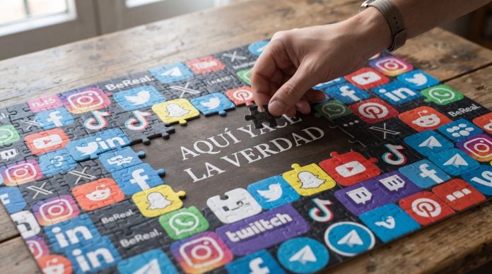 La verdad queda sepultada por la avalancha que generan las redes sociales, como representan esta imagen realizada por IA para La Crónic@