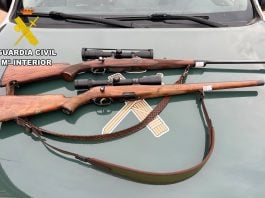 Rifles intervenidos a los furtivos del Alto Tajo.